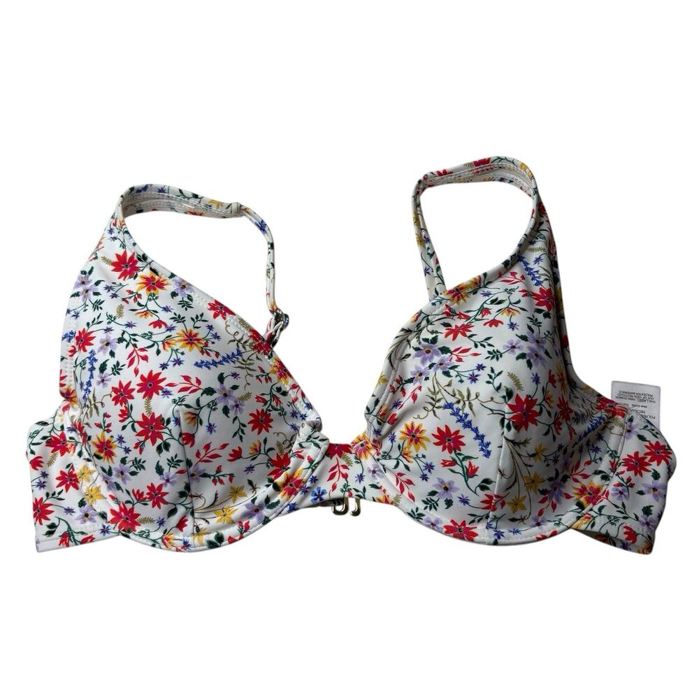 Time & Tru Ditsy Botanical White Bra Underwire Bikini Top Size Medium Womens